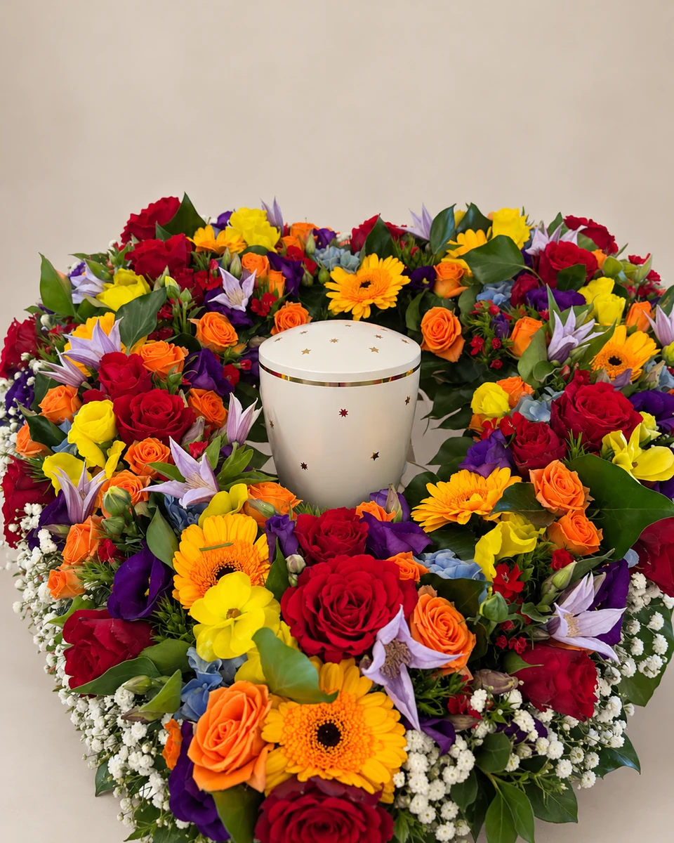 B17: Urnenkranz, Bunte Blumen.